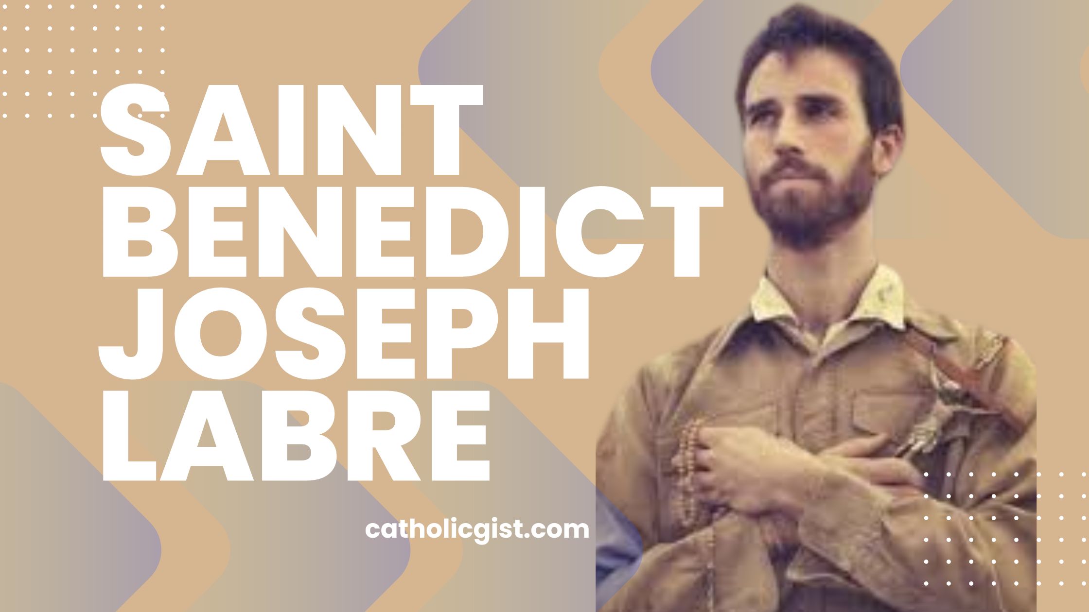 Saint Benedict Joseph Labre depicted as a poor pilgrim in ragged clothing praying in Rome