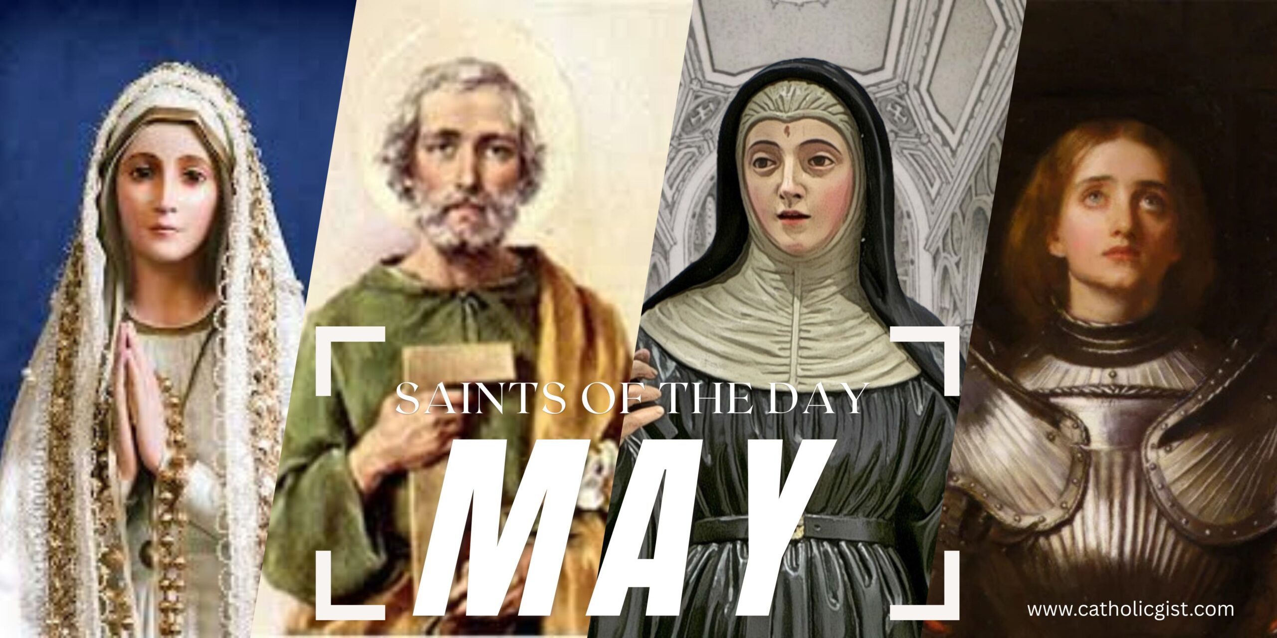 Daily Catholic saints for the month of May, with names and feast days displayed