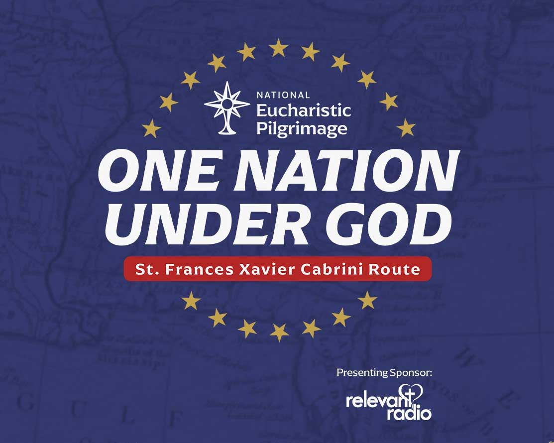 Official logo of the 2026 National Eucharistic Pilgrimage featuring a Eucharistic monstrance, cross, and patriotic-themed design.