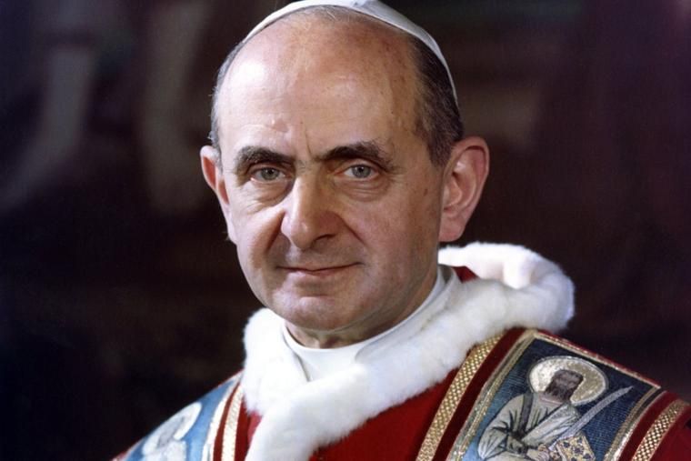 Official portrait of Pope Saint Paul VI in papal vestments, depicting the pilgrim pope who closed Vatican II, traveled five continents, and defended human life in Humanae Vitae