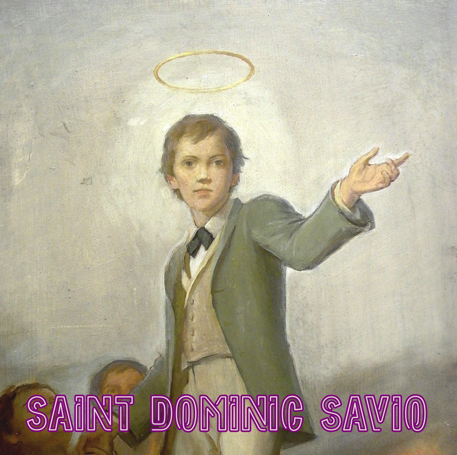 Artistic depiction of Saint Dominic Savio holding his friends