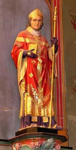 Portrait of St. Germain of Paris in bishop's vestments holding the keys of the city, depicting the Father of the Poor who transformed King Childebert and founded Saint-Germain-des-Prés.