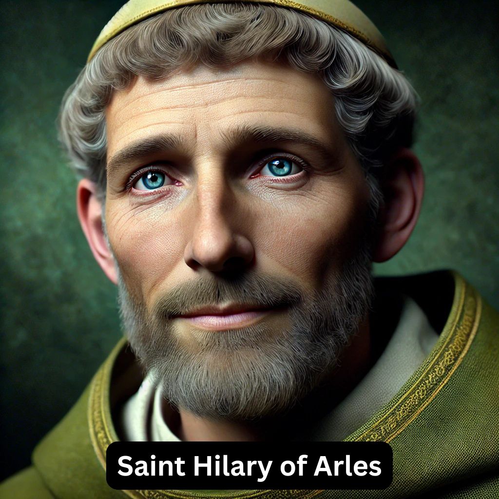 Image of St. Hilary of Arles depicted as a bishop wearing the zuchetto
