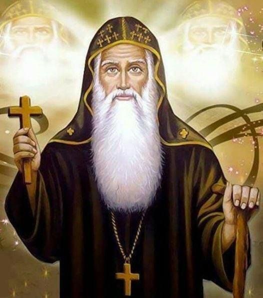 An icon of Saint Pachomius of Tabenna dressed in monastic robes, holding a scroll symbolizing the rule of communal monastic life.