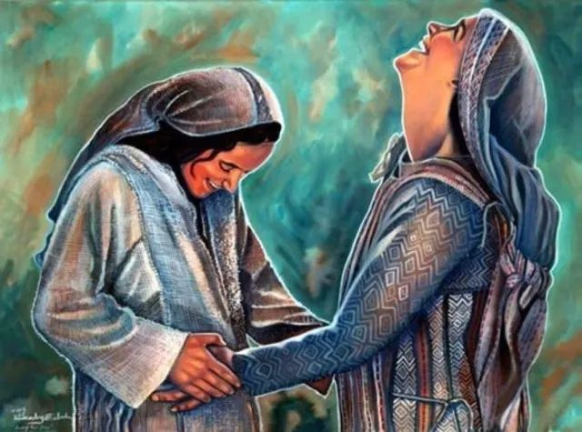 visitation of Mary to Elizabeth, the biblical Visitation scene with two holy women embracing