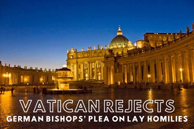 Vatican City at Night with the inscription of rejecting lay Homilies by German Bishops
