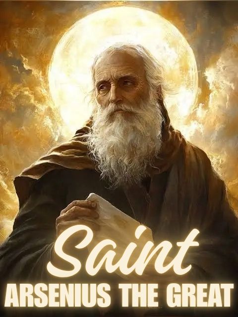 Saint Arsenius the Great praying alone in the Egyptian desert