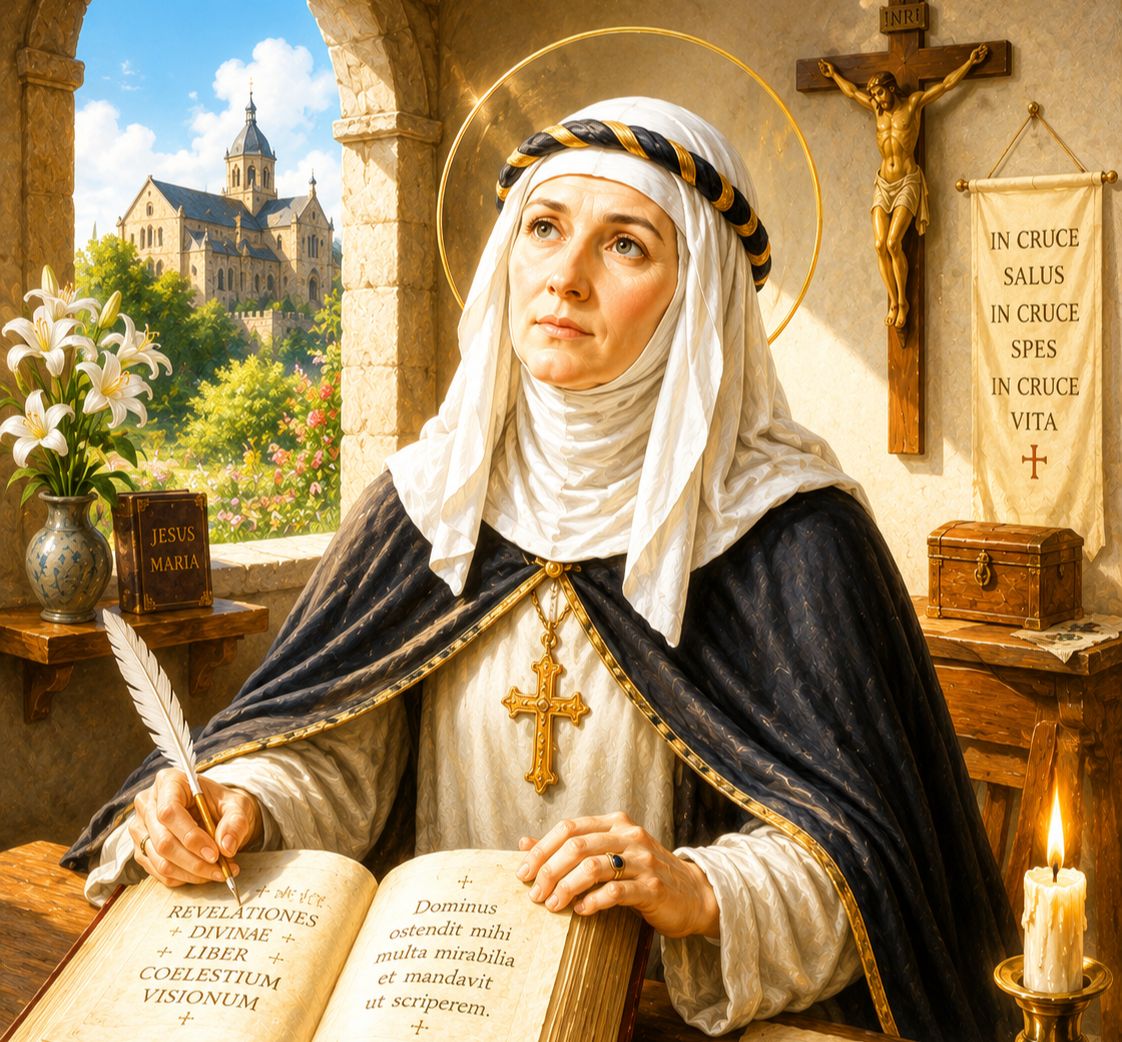 Saint Bridget of Sweden dressed in the habit of the Bridgettine order