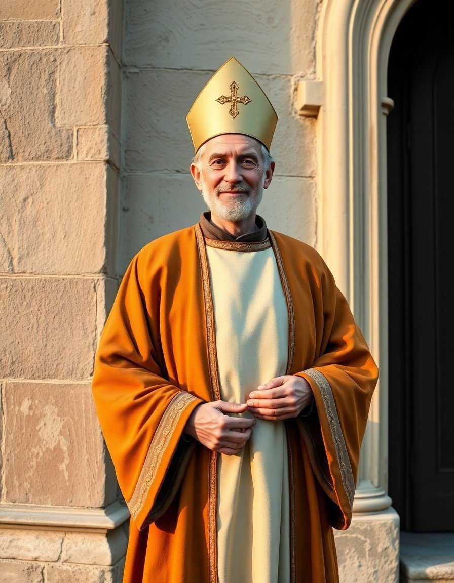Saint Landericus of Paris bishop statue