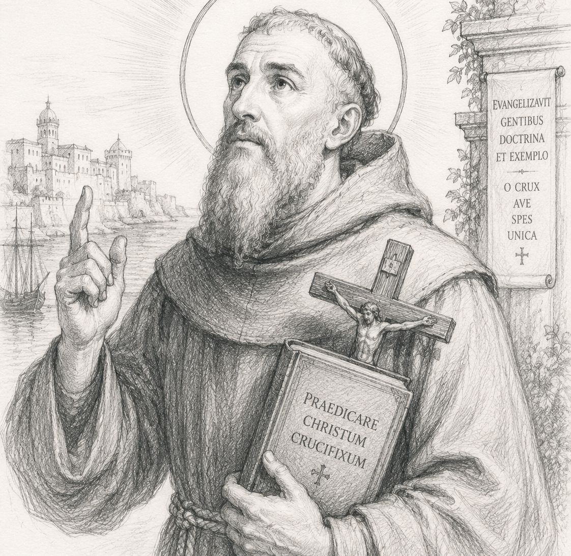 Saint Lawrence of Brindisi in Capuchin habit holding a crucifix