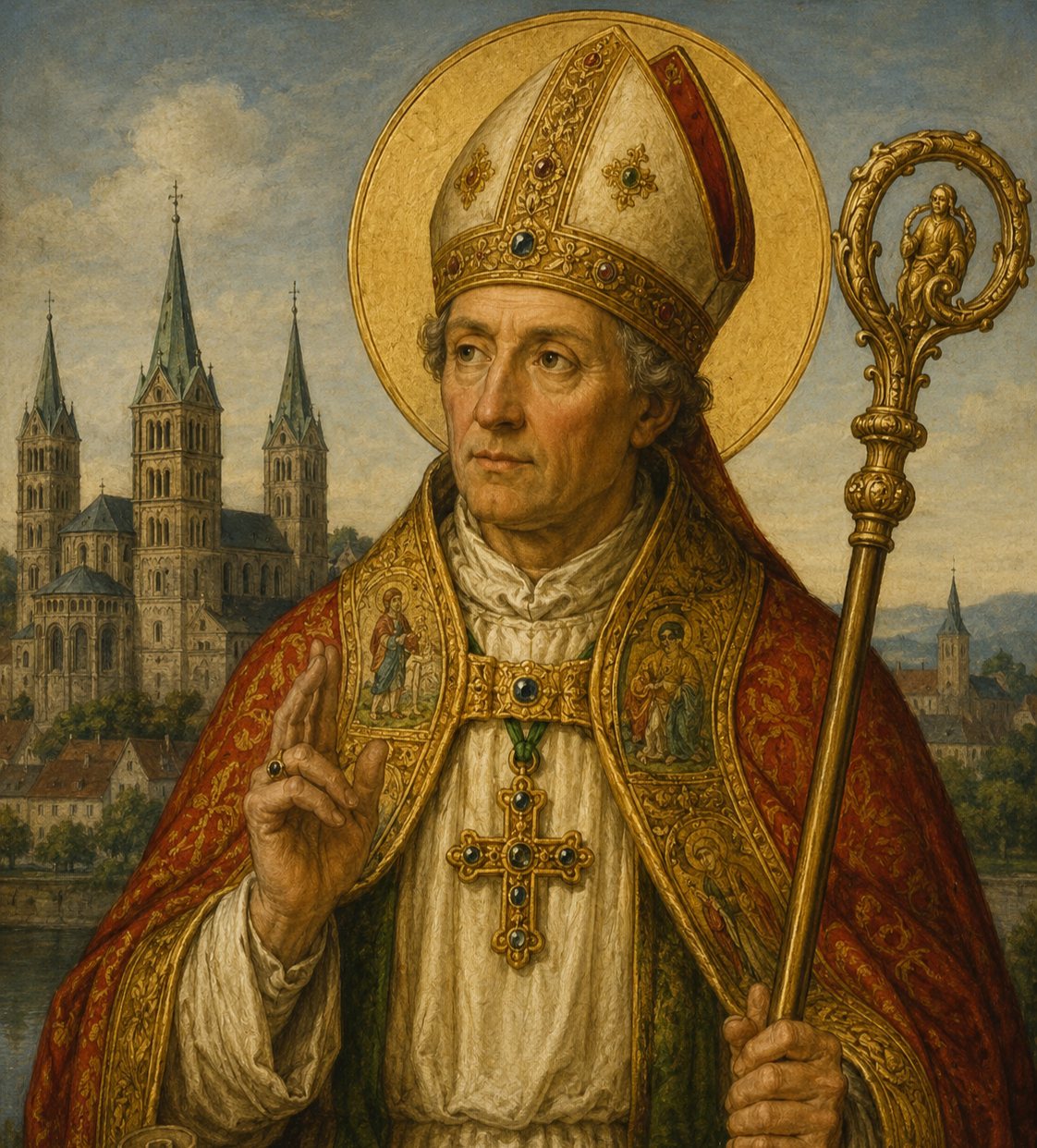 Saint Otto of Bamberg in bishop's vestments, created around 1130 at Prüfening Abbey, showing the saint in traditional medieval religious art style.
