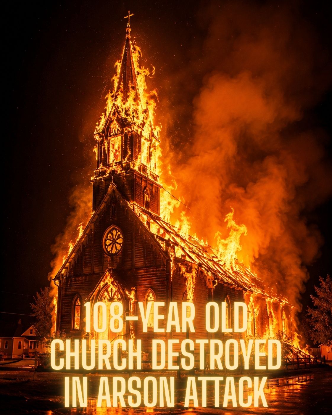 108-year-old Catholic church arson fire engulfing Saint-Simon Church, New Brunswick
