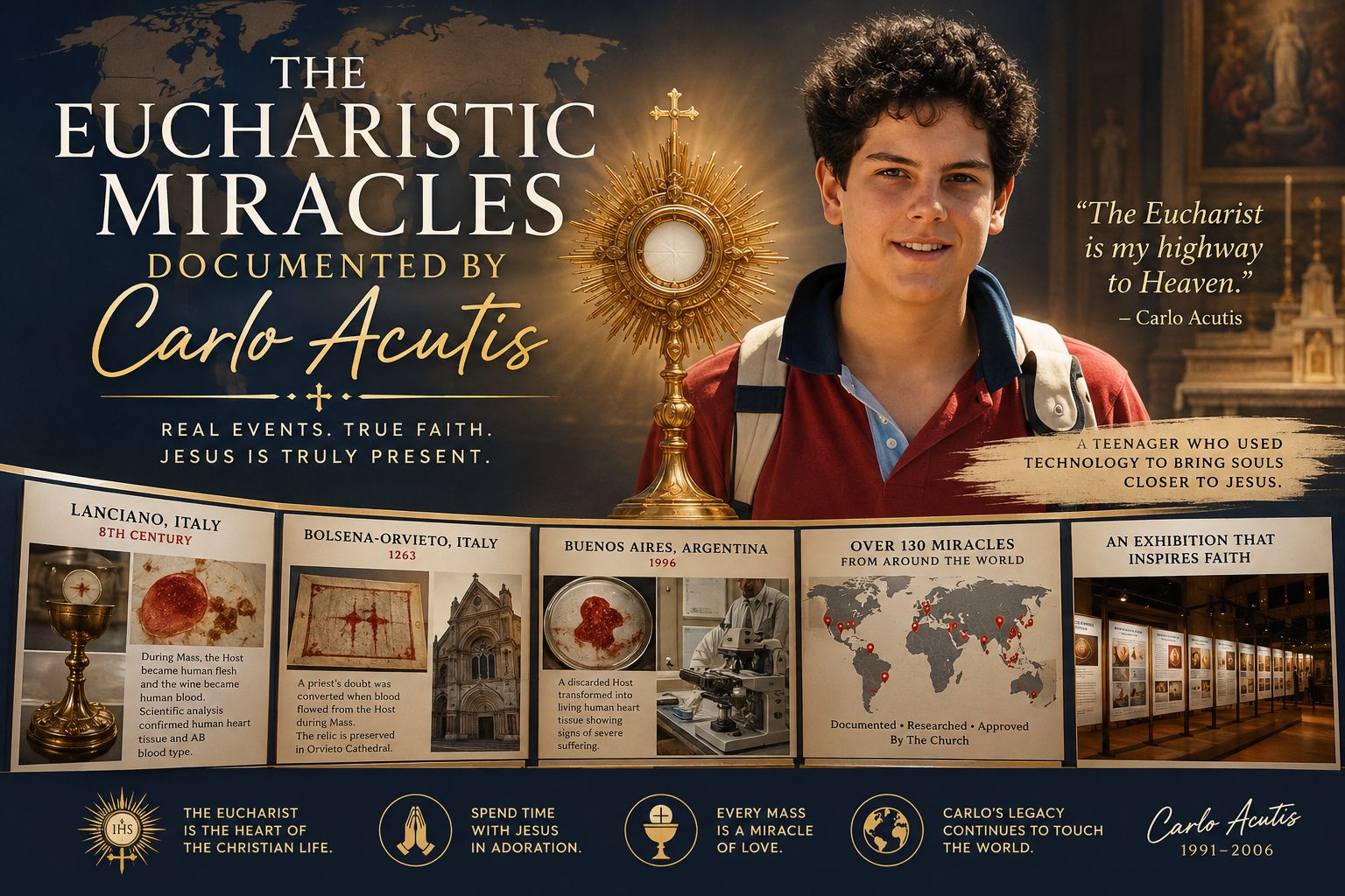 The Eucharistic miracles documented by Carlo Acutis exhibition featuring approved Catholic Eucharistic miracles