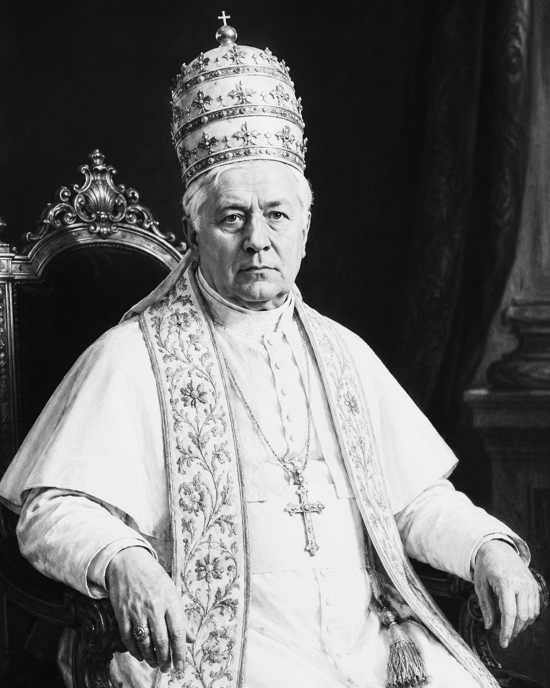 Saint Pius X wearing papal vestments and the papal tiara