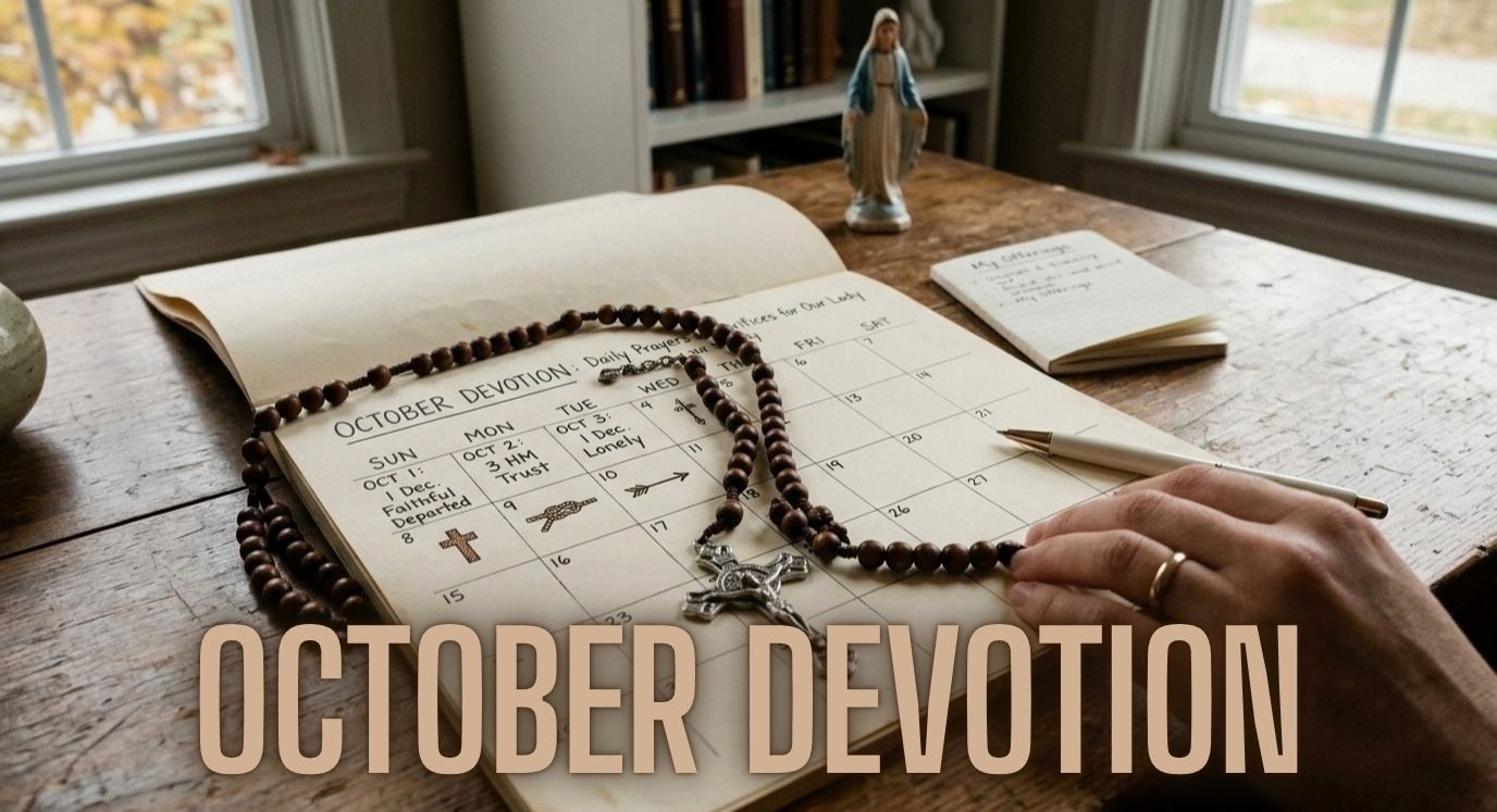 October devotion calendar with daily Rosary prayers and sacrifices