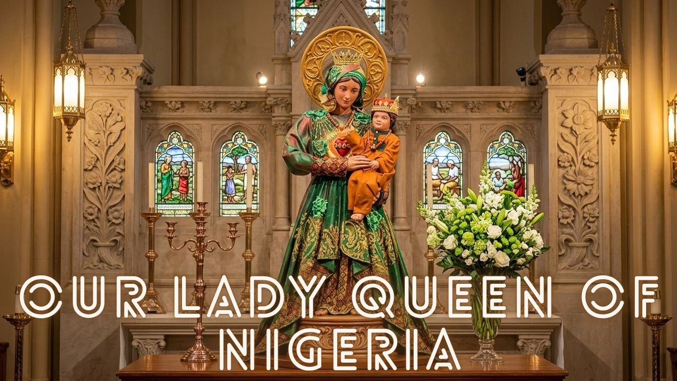 Our Lady Queen of Nigeria statue with national colours