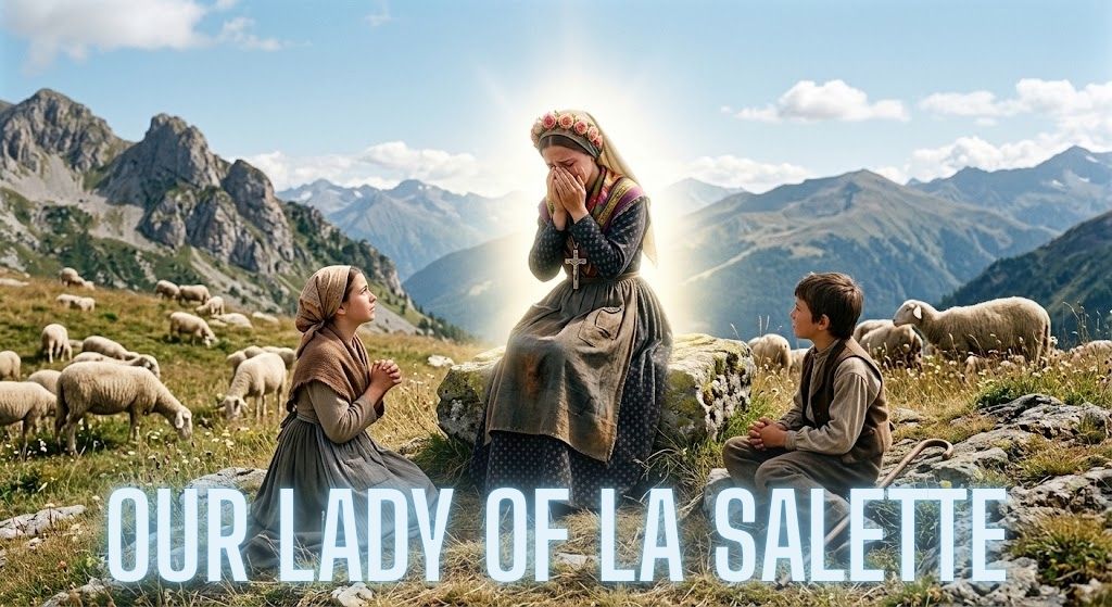 Our Lady of La Salette weeping apparition depicted in Alpine dress