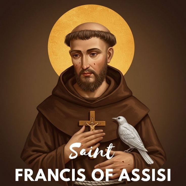 Saint Francis of Assisi statue surrounded by birds and animals