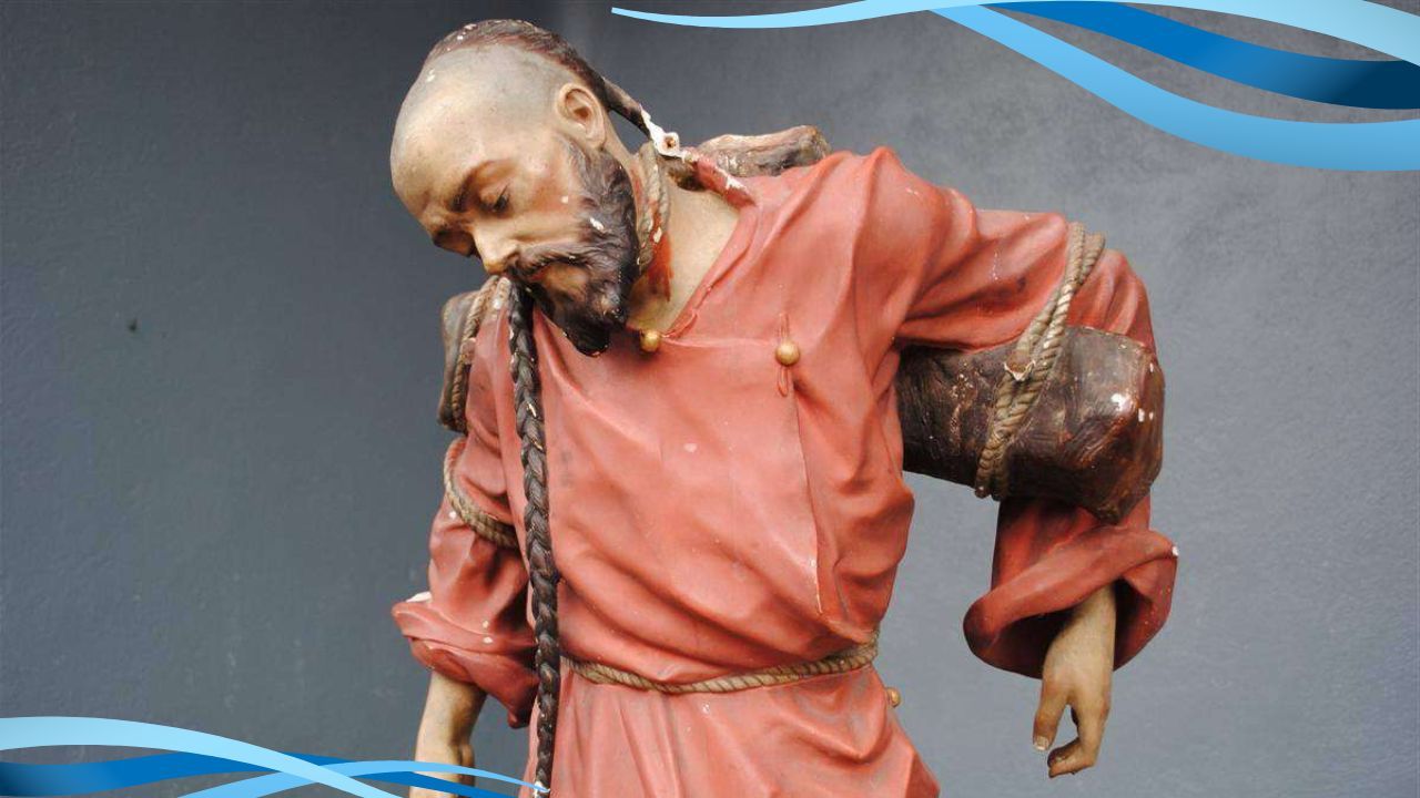 Saint John Gabriel Perboyre bound to a cross before his martyrdom
