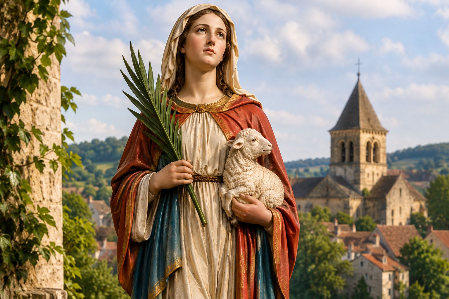Saint Regina the Virgin Martyr statue in Alise-Sainte-Reine Caption: A statue honouring Saint Regina the Virgin Martyr in her home village of Alise-Sainte-Reine, France.