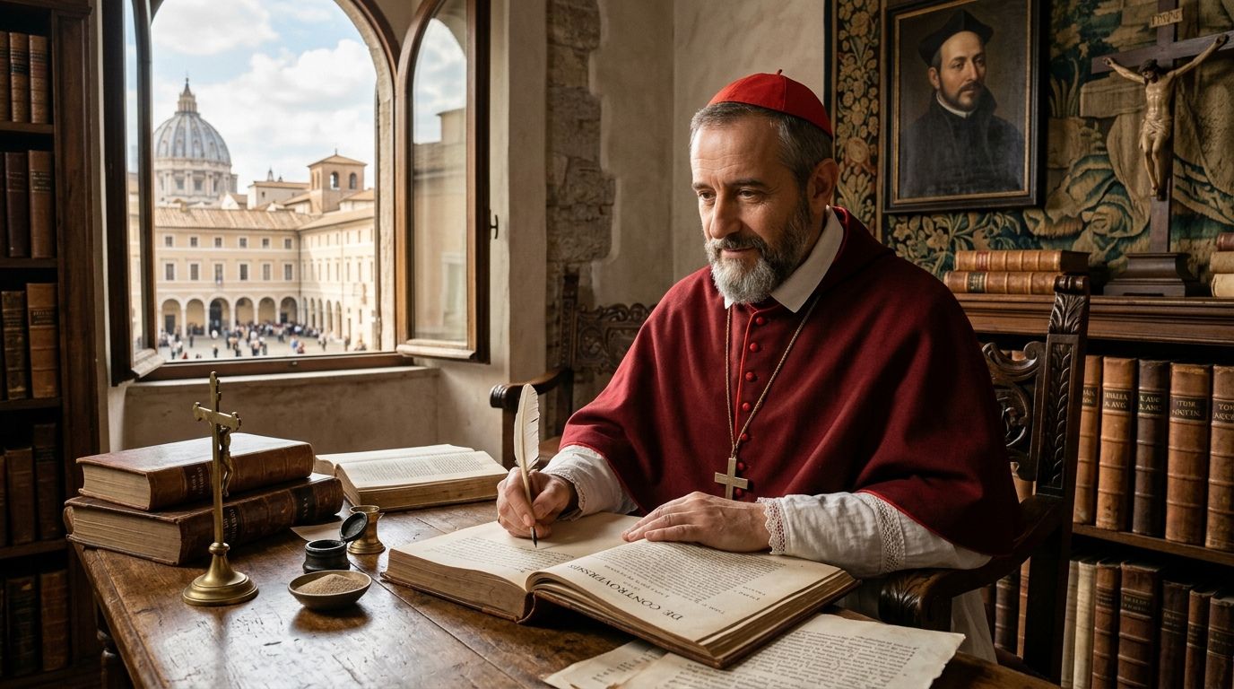 Saint Robert Bellarmine portrait wearing cardinal red vestments