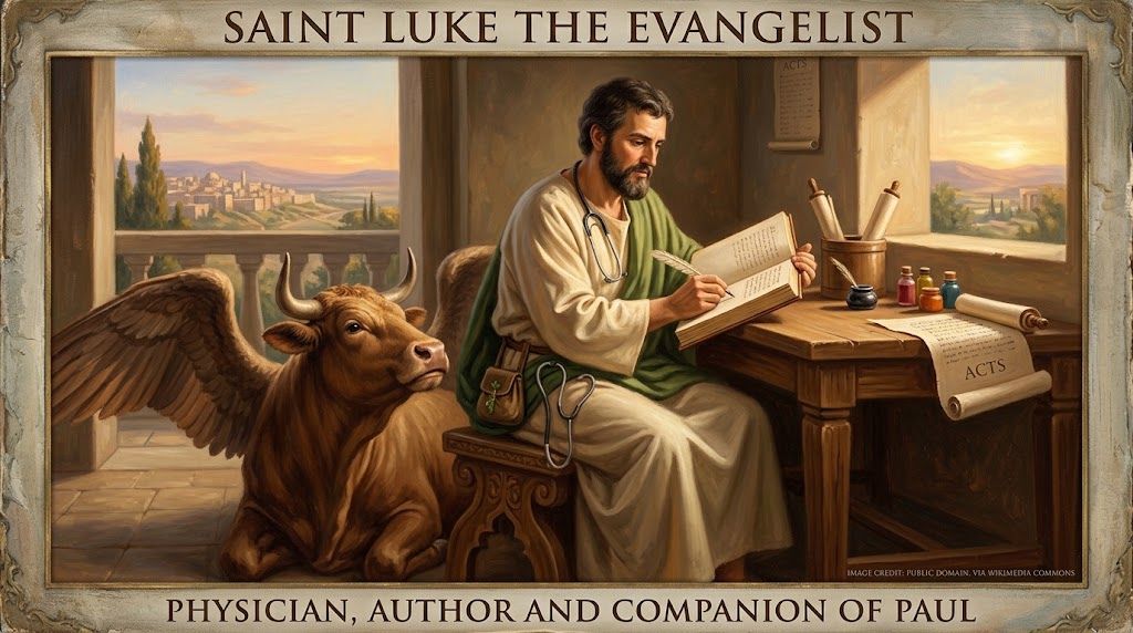 Painting of Saint Luke the Evangelist with his symbol, the winged ox